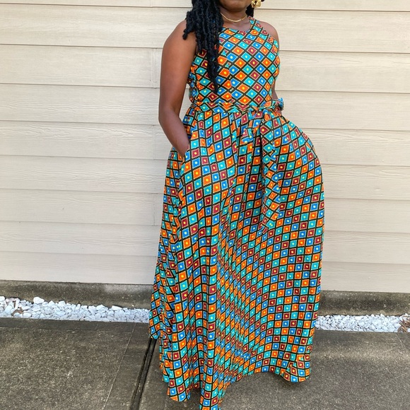 WOMEN AFRICAN PRINT,LONG MAXI DRESS. - Picture 2 of 4